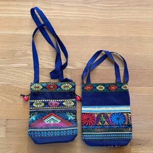 Embroidered Blue and Multicolor Women's Bag Set